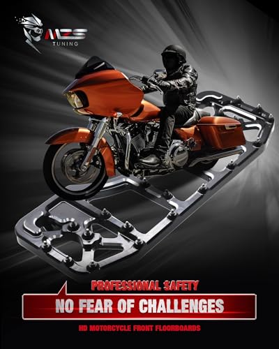 Image of MZS Motorcycle Floorboards Passenger Driver Footboards Wide Foot Pegs Board Pedal Stretched Black Compatible with Dyna FLD /Electra Road Street Glide /Softail /Road King /Trike /Ultra Limited