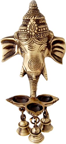 Image of eCraftIndia Ganesh Deepak with Bell Brass Wall Hanging (11 cm x 8 cm x 24 cm, Brown)