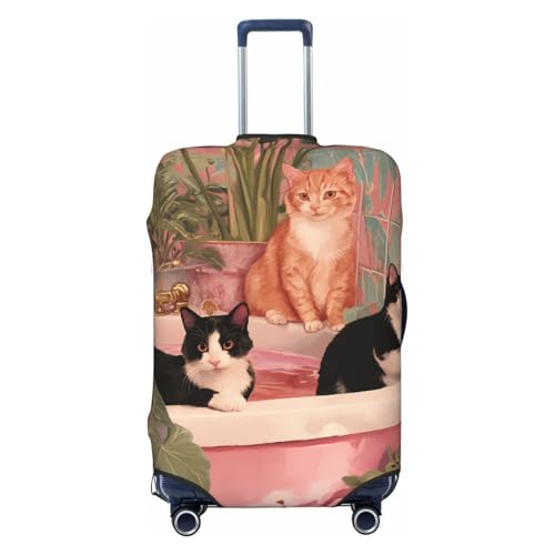 Bathing Cat Elastic Travel Luggage Cover, Washable Spandex Suitcase Protector, Anti-Scratch Fits 18-32 Inch