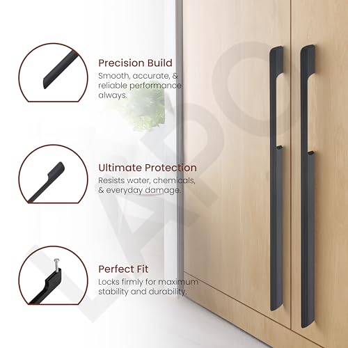 Image of LAPO 18 Inch Pull Handle for Modern Interior | Aluminium Build | Black Finish | Hole to Hole Size 44 cm | Ergonomic Holding Design | Used for Drawer, Cupboard and Kitchen | 3 Year Warranty | Pack of 4