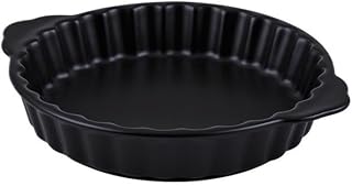 Roast 360ML Double Ear Creative Circular Ceramic Baking Plate for and Roasting Steak Pasta(Black)