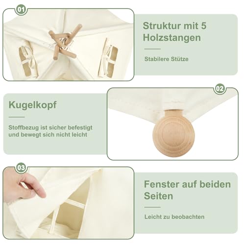 EUGAD Tipi Zelt für Haustiere mit Kissen Haustierzelt für Hunde/Katzen,Katzenhaus Indoor Abnehmbar Waschbar,Tipi Hundezelt Haustierhöhle für Meerschweinchen Kaninchen Hamster Kätzche 75x75x98cm