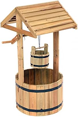 Oypla Garden Wooden Wishing Well Flower Planter Ornamental Plant Pot