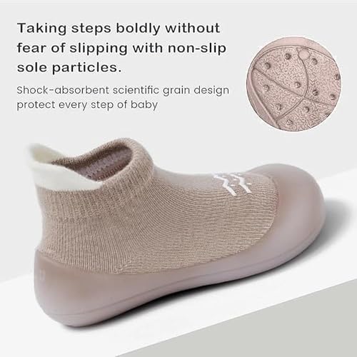 Image of Baby Sock Shoes Baby Walking Shoes Infant Non-Slip Breathable Slippers with Soft Rubber Sole Baby Boys Girls Sneakers Khaki Waves 18-24 Months