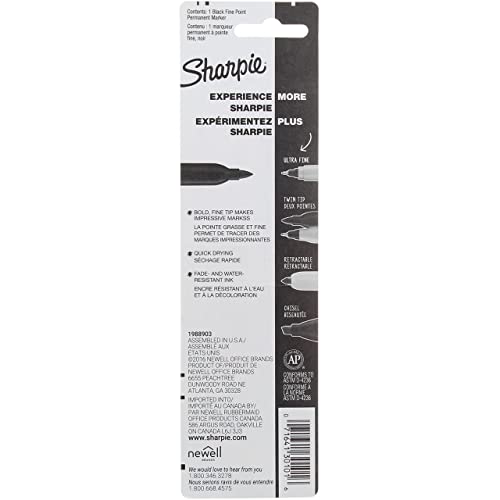 Image of Sharpie 30101 Fine Point Permanent Marker, Marks On Paper and Plastic, Resist Fading and Water, AP Certified, Black Color, Pack of 6