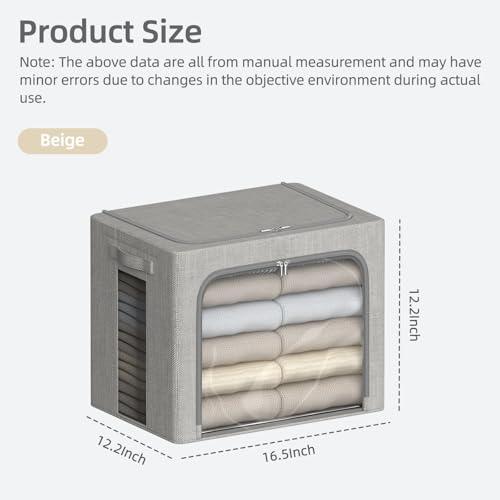 Image of FHSQX 2 Pack Clothes Storage Bins, Light Gray, 16.5x12.2x12.2 Inch | Portable, Large Clear Window, Stackable, Durable Handles, Foldable