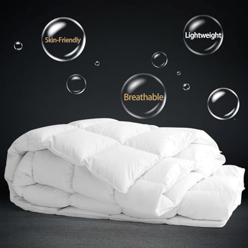Image of LINENWALAS Feather Comforter Single Size, 50% Goose Duck Down & 50% Feather Warm Duvet Special for Winter Quilt Fluffy Blanket (White, 60 x 90 Inches)