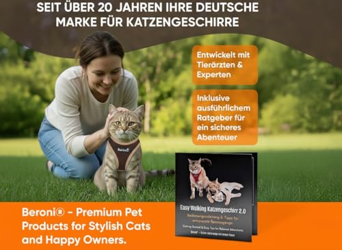 Katzengeschirr Easy Walking Katzengeschirr 2.0 ausbruchsicher, verstellbar, Nicht über Kopf Bengal, Maine Coon kleine und große Katzen (Braun, M)