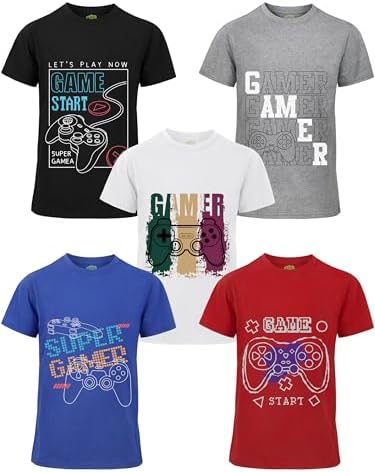 NUVORO 5 Pack Boys Shirts Cotton Youth Graphic T-Shirts Kids Summer Tops Shirts for Boys with Print Tee Clothes Color C L
