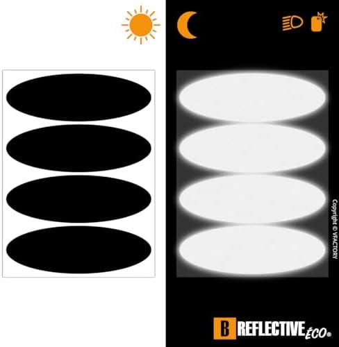 Kit 4 Stickers Autocollants Ovals Noirs Réfléchissants pour Casque Moto - Visibilité - Adhérence Optimisée - Homologuée 