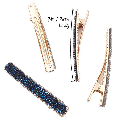 4 Rhinestone Crystal Long Slim Beak Duckbill Alligator Clip Pin Hair Accessories Women Girls