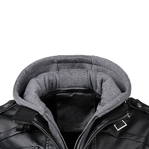 Men's Retro Hooded Leather Jacket Slim Fit Bomber Casual Leather Hoodie Moto Vintage Pu Coat With Removable Hood2