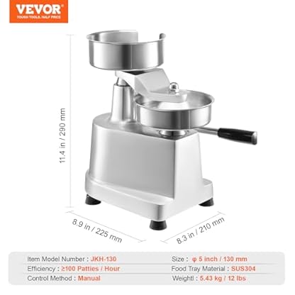 VEVOR Kommerzieller Burger-Patty-Maker, 130 mm, Hamburger-Rind-Patty-Maker, Strapazierfähig, Lebensmittelechter Edelstahl Burgerpresse, Küchenfleischformer – Bild 8