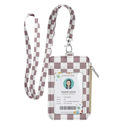 bolimoss Lanyard Wallet with Id Badge Holder, Small Keychain Wallet Wristlet, Pu Leather Zipper Credit Card Holder Neck Strap for Women School Teacher Student Nurse Office Worker