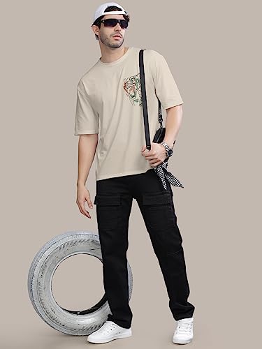 Image of BULLMER Trendy Front and Back Printed Oversized Round Neck T-Shirt for Men - Pack of 2