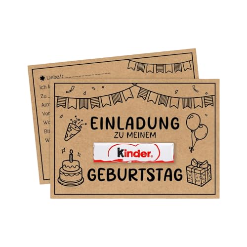 huoflame Einladungskarten Kindergeburtstag - Kreative Kraftpapier Karten für Jungen und Mädchen：15 Stück DIY Geburtstagseinladungen im A6 Format：Perfekt für Kinderparty, Einschulung oder Sommerfest