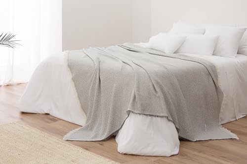 Colcha Multiusos Sofa, Manta Foulard, Plaid para Cama, Cubresofa Cubrecama, Jarapas, Fabricado en España, Armonía. (125x180cm, Gris Oscuro). - imagen 8