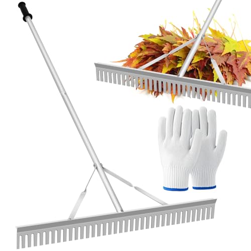 Aluminum Landscape Rake Landscape Rake 36 Leaf Rake Tool for Loosening Soil Lawn Care Weeding Lake Garden Pond Beach Landscaping(36 Head X 67 Handle)