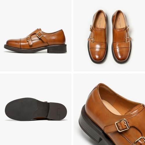 Image of BEAU TODAY Women Monk Strap Loafers Cap Toe Business Causal Loafer Shoes