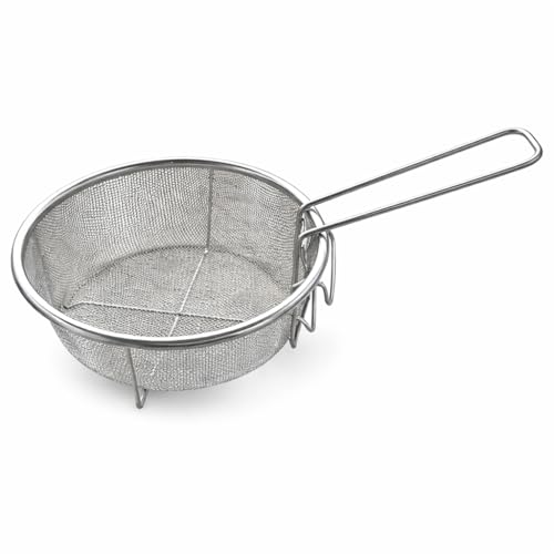Panier de Friture Inox Rond 20 cm avec Poignée Pliante Amovible | Panier pour Casserole avec Crochet et Pieds | Égouttoir, Panier à Pâtes et Cuisson Vapeur