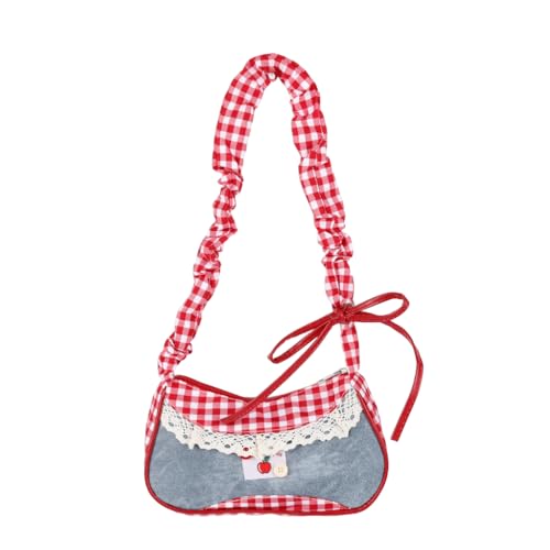 Image of PALAY Shoulder Bag for Woman Mini Red Lattice Lace Trim Bow Y2K Handbag