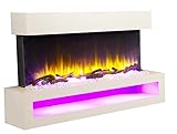 Endeavour Fires Fenwick Wall Mounted Electric Fire, 220/240Vac, 50 Hz, 1&2kW, 7 day Programmable Remote Control with an off white MDF Mantel& Plinth