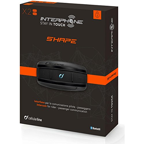 Interphone Shape - Doble - Auriculares Bluetooth Intercom para Motocicletas, Uso del piloto: Pasajero, autonomía de hasta 12 Horas, MP3, GPS, Impermeable, IP67 Universal.