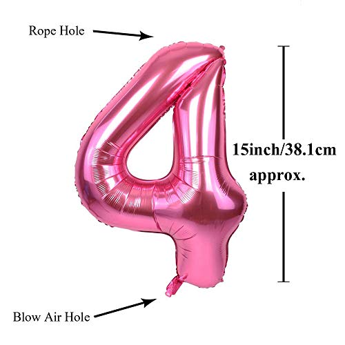Image of AMFIN 15 Inch 4 Number Foil Balloons for 4th Birthday Baby Girl Party Decorations, Wedding Anniversary Decoration Items - Pink
