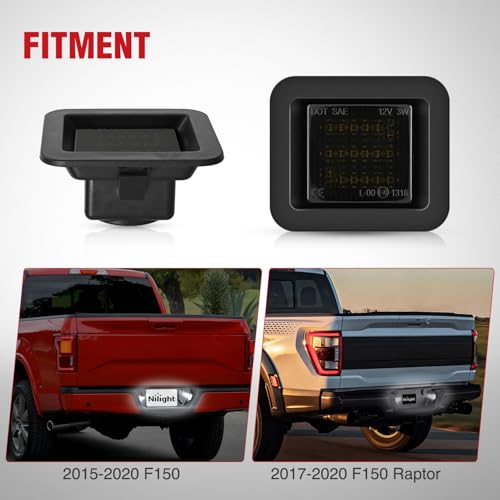 Image of Nilight 2PCS License Plate Lights for 2015-2020 Ford F150 | Compatible with 2015 2016 2017 2018 2019 2020 Ford F150 2017-2020 F150 Raptor with Smoke Lens Black housing 6000K White
