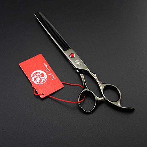 Image of Purple Dragon 7.0 inch Rhinestone Decoration 3PCS Pet Grooming Scissors Dog Hair Cutting & Thinning Shears Set (Bright Black)