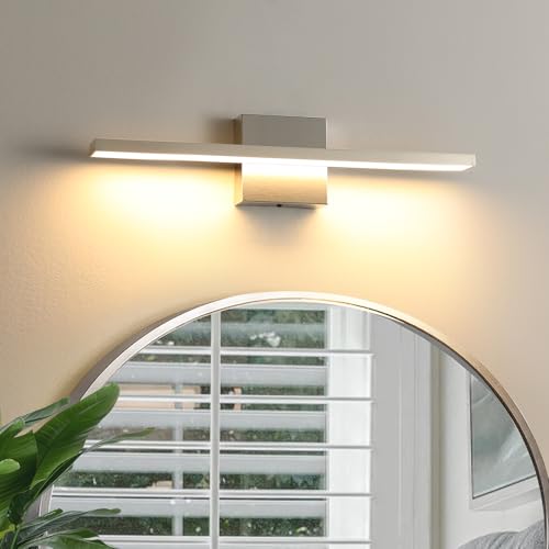 Image of Modern Bathroom Light Fixtures Over Mirror 20 Inch 18W Brushed Nickel Vanity Light Bar for Bathroom Wall Sconce 3000K Bar Vanity Lights