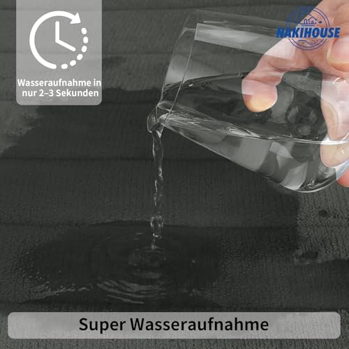 NAKIHOUSE Badematte Set 3-teilig aus Memory Foam, rutschfest & Saugfähig, Waschbar, Weich & Schnell Trocknend, Badezimmerteppich für Dusche, WC & Badewanne,Dunkelgrau – Bild 5
