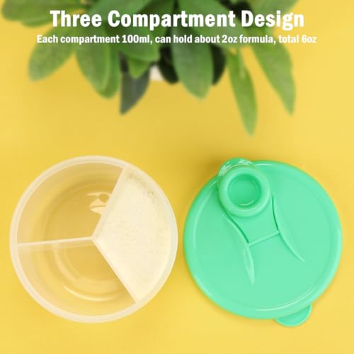 Image of Accmor Baby Formula Dispenser On The Go, Non-Spill Rotating Three-Compartment Formula Container to Go, Milk Powder Kids Snack Container for Infant Toddler Travel, Green