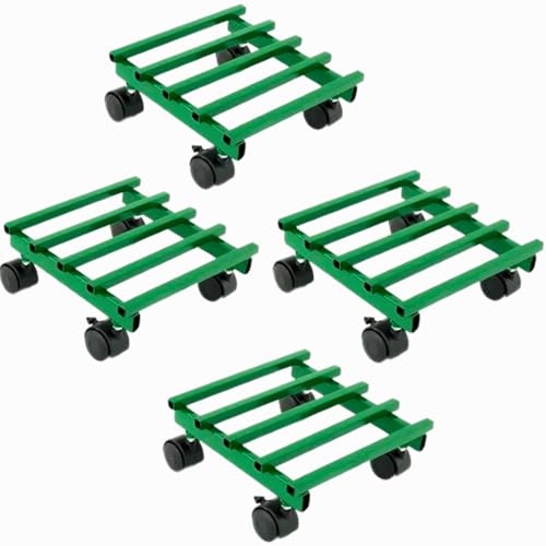 Image of Square Metal Plant Caddy with Wheels - Rolling Plant Stand for Indoor & Outdoor Planters, Rust-Resistant, Smooth Mobility Plant Stand for Balcony Garden Home (Green, Pack of 4)