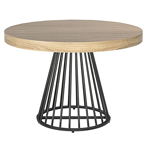 Menzzo Table Ronde Extensible GRIVERY Chêne Clair – 110 à 260 cm – Table Salle à Manger Design avec 3 Rallonges pour 4 à 12 Personnes – Pied Central Stable Moderne