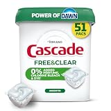 Cascade Free & Clear Dishwasher Detergent Pods, Dish Detergent Soap, 0% Added Perfume, Chlorine Beach & Dye, Unscented, 51 Count