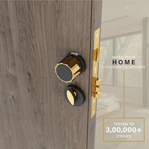 Image of GLOXY Zinc Knob Handle for Mortise Lock Pull Handle Left & Right Door Compatibility Door Lock with 3 Key Lock Body & Cylinder for Home|Gold & Black Finish (2 Years Warranty, Pack of 1)