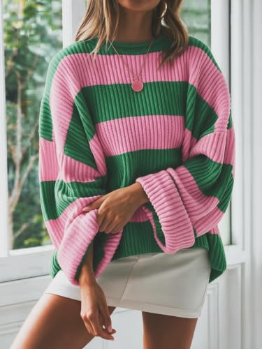 Image of Simier Fariry Womens Fall Winter Long Sleeve Oversized Striped Sweater