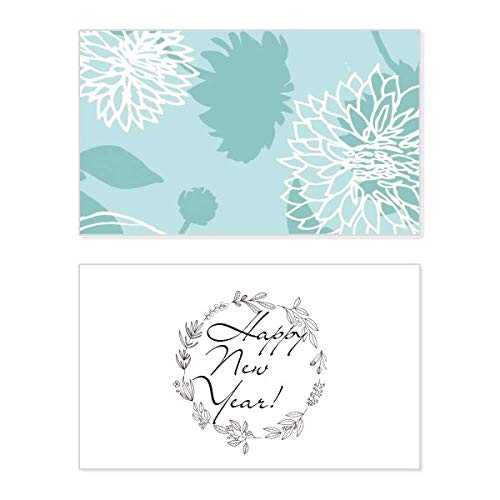 Carte de Nouvel An chrysanthèmes et plantes abstraites pour vœux