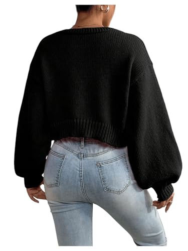 Image of SHENHE Women's Pearl Beaded Open Front Cardigan Oversize V Neck Drop Shoulder Cropped Sweater