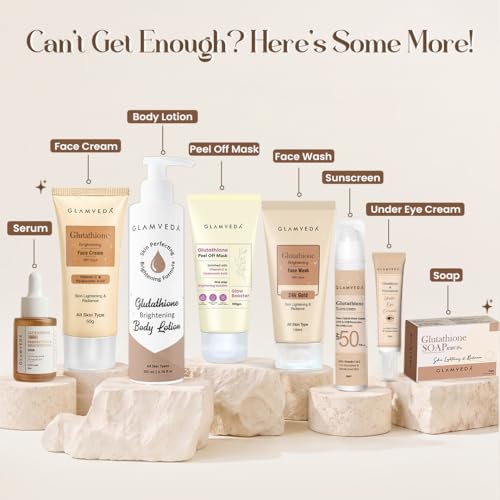 Image of Glamveda Glutathione 4-Step Skincare Routine For Healthy & Radiant Skin | Skin Brightening and Lightening Combo (Facewash + Facecream + Faceserum + Sunscreen)
