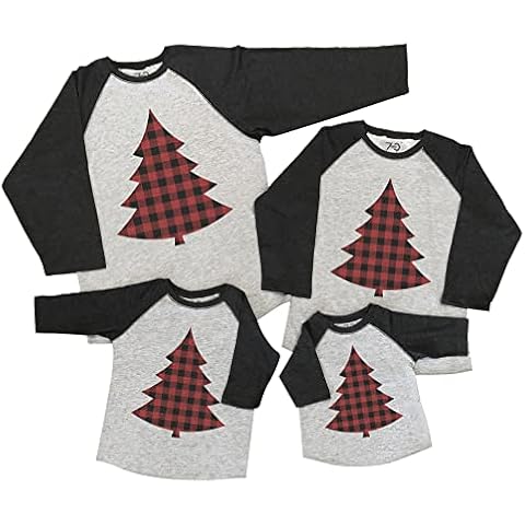 7 ate 9 Apparel Matching Family Christmas Shirts - Plaid Tree Grey Shirt Youth Medium Cover
