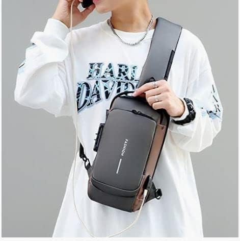 Miniatura 5 de Anti theft Crossbody Sling Bag,Waterproof Chest Daypack with USB Charging, Shoulder Backpack for Men and Women (Brown and Gray)