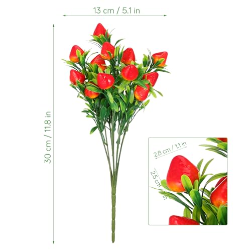 Image of DOITOOL 9 Pcs Artificial Strawberries for Decor, 11.8 inch Fake Strawberry Branches Flowers Bouquet Vivid Faux Strawberry Stems for Home Vase Table Centerpiece Spring Summer Decor