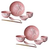 TOKIDNY Vajilla Japonesa de Cerámica Delicada para Uso Doméstico Set de Cubiertos Elegante Rosa con Tazones Platos Tazas Cucharas y Palillos Utensilios Prácticos y Fáciles de Limpiar para