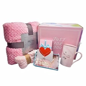 Get Well Soon Gifts for Women, Relaxation Gifts, Happy Birthday Gifts, Warm & Relaxing Sympathy Blanket & Socks, Coffee Mug, Rose Quartz Scraping, Bracelet, Pendant Sympathy Gift for Her