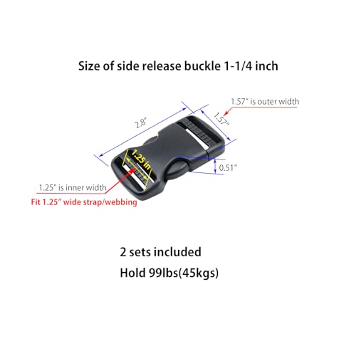 Baitoo Quick Side Release Buckles 1 1/4inch Heavy Duty Plastic Buckle Clips Snaps 1.25\" Belt Buckle Clasp Backpack Buckle Replacement for Strap 1.25 inch (1.25inch(32mm)-2 Sets)