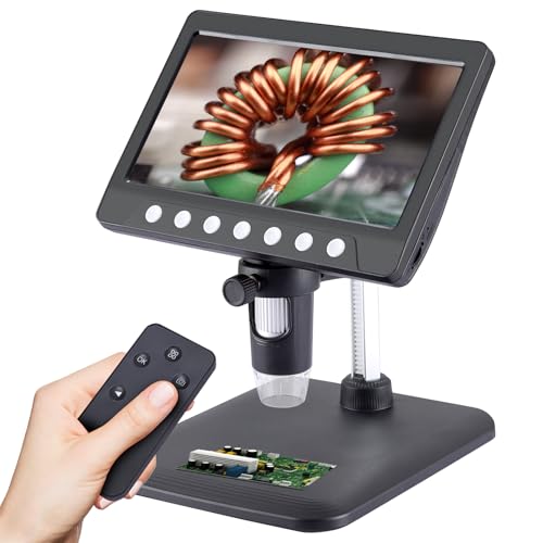 Image of 7 Inch 1080P Digital Microscope,1200X Magnification,8 LED Lights,32GB TF Card Included, Rechargeable Battery, Handheld USB Microscope Camera for PCB Repair,Soldering, Coin,Stamp,Jewelry Inspection