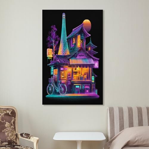 Pintura colorida de casa japonesa para salones y dormitorios, póster de arte en lienzo de 30x45 cm 7