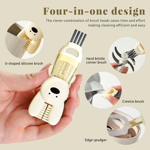 Image of 3 Pack Rabbit Shape Cup Lid Cleaning Brush with 4 Straw Brush, 4 in 1 Water Bottle Gap Cup Cleaner, Multifunctional Tumbler Lid Cleaning Tool for Mouth Crevice Tight Spaces